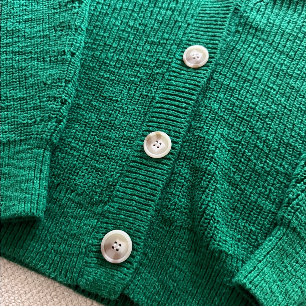 LOFT Green Cozy Button-Front Cardigan - Picture 8 of 9